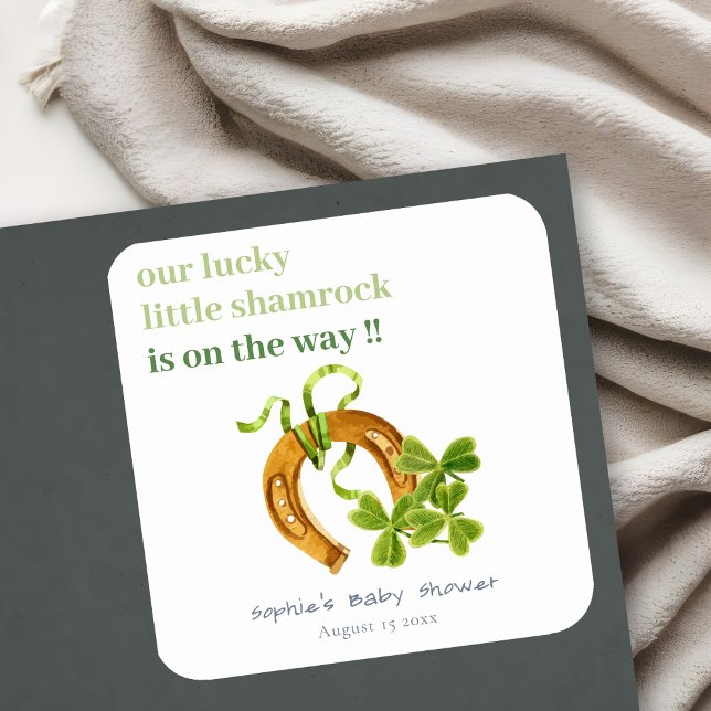 Cute Lucky Shamrock St Patrick's Day Baby Shower Square Sticker (Creator Uploaded)