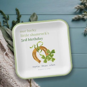 Cute Lucky Shamrock St Patrick's Day Kids Birthday Paper Plate