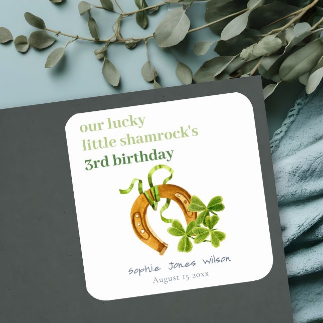 Cute Lucky Shamrock St Patrick's Day Kids Birthday Square Sticker (Creator Uploaded)