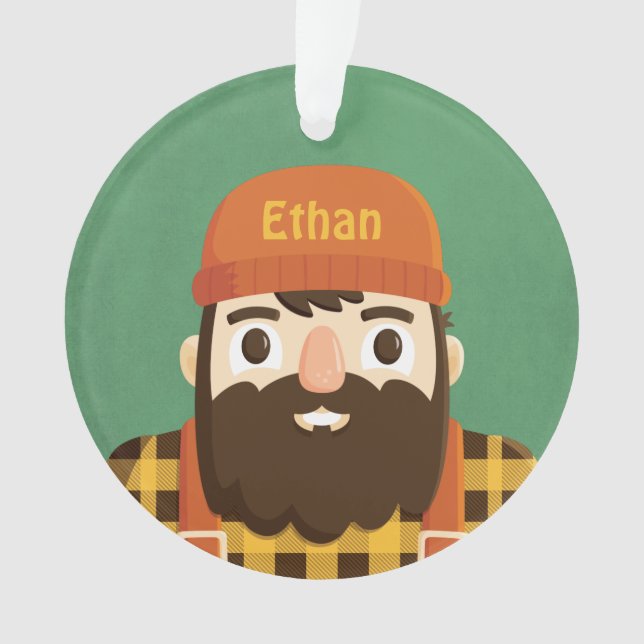 Cute Lumberjack Beard Boy Personalised Ornament (Front)