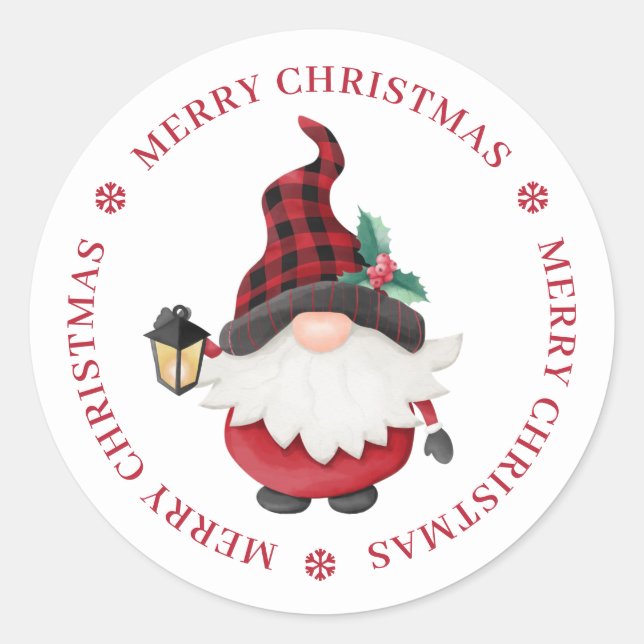 Cute Lumberjack Christmas Gnome Personalised Classic Round Sticker (Front)