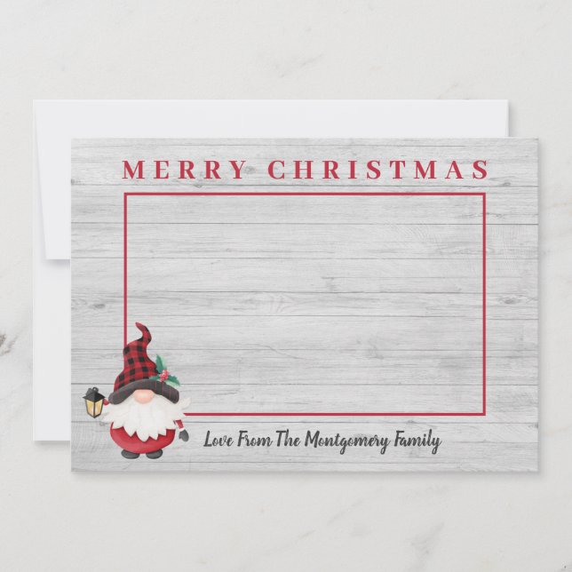 Cute Lumberjack Gnome Custom Photo Christmas Holiday Card (Front)