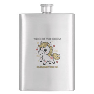Cute Lunar Year of the Horse 2026 Golden Hearts Wa Hip Flask