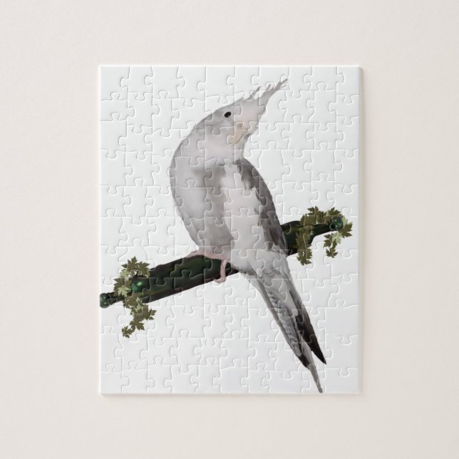 Cute Lutino Cockatiel Bird Ivy Perch Animal Jigsaw Puzzle (Vertical)
