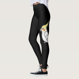 Cute Lutino Cockatiel Cartoon Bird Illustration Leggings