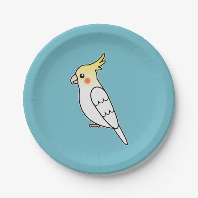 Cute Lutino Cockatiel Cartoon Bird Illustration Paper Plate (Front)