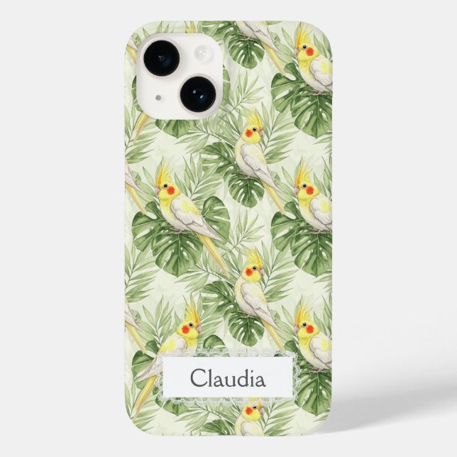 Cute Lutino Cockatiel Tropical Plants Custom   Case-Mate iPhone Case (Back)