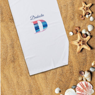 Cute luxury coral blue initial name D white Beach Towel