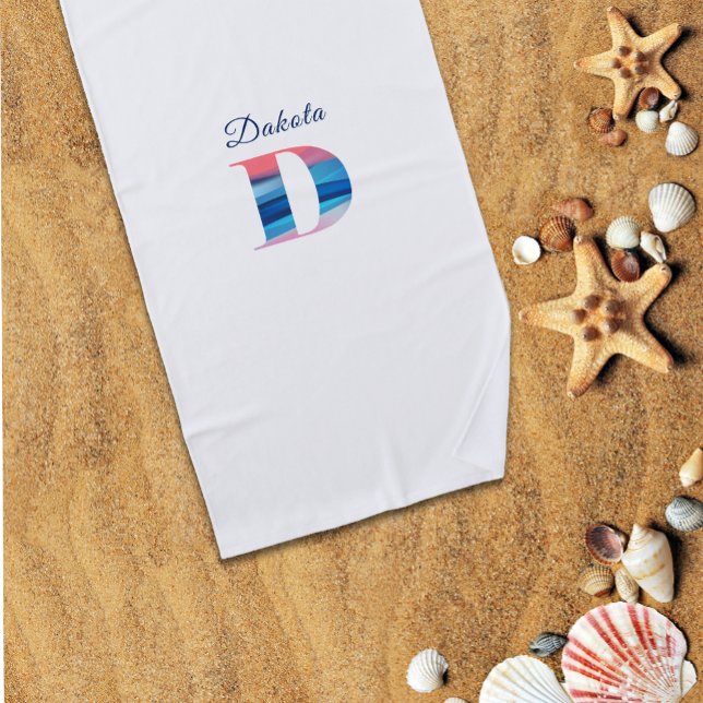 Cute luxury coral blue initial name D white Beach Towel (Creator Uploaded)