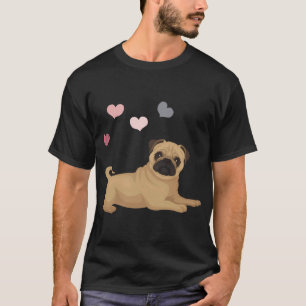 Cute lying dog and hearts . for pug, mops, lovers T-Shirt