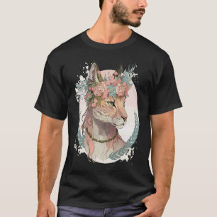 Cute Lynx Flower Crown Floral Watercolor Animal T-Shirt
