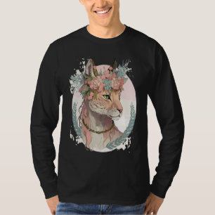 Cute Lynx Flower Crown Floral Watercolor Animal T-Shirt