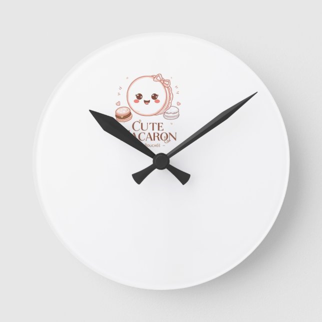 Cute Macaron Lover | French Macaron Dessert Cloc Round Clock (Front)