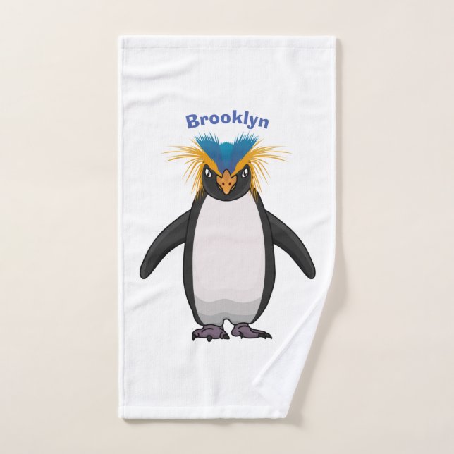 Cute macaroni penguin cartoon illustration bath towel set (Hand Towel)