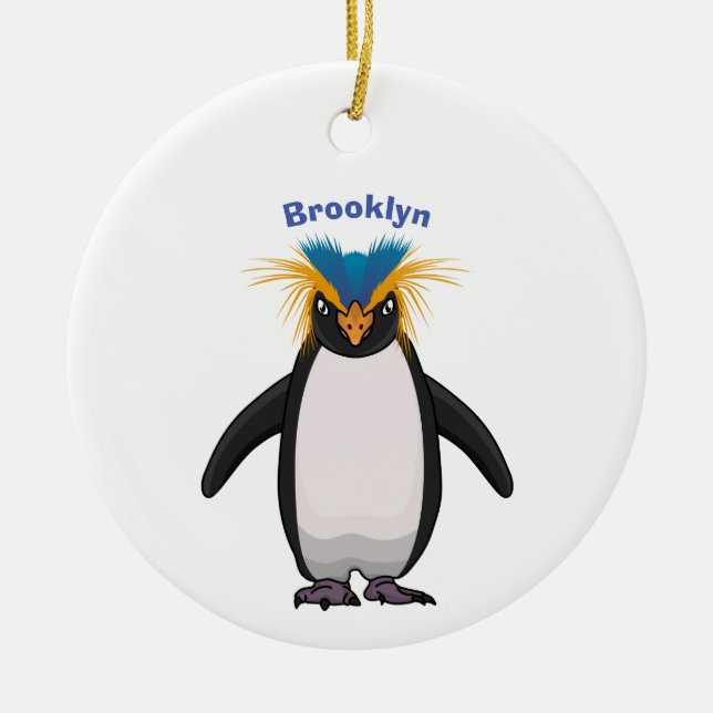 Cute macaroni penguin cartoon illustration ceramic tree decoration (Front)