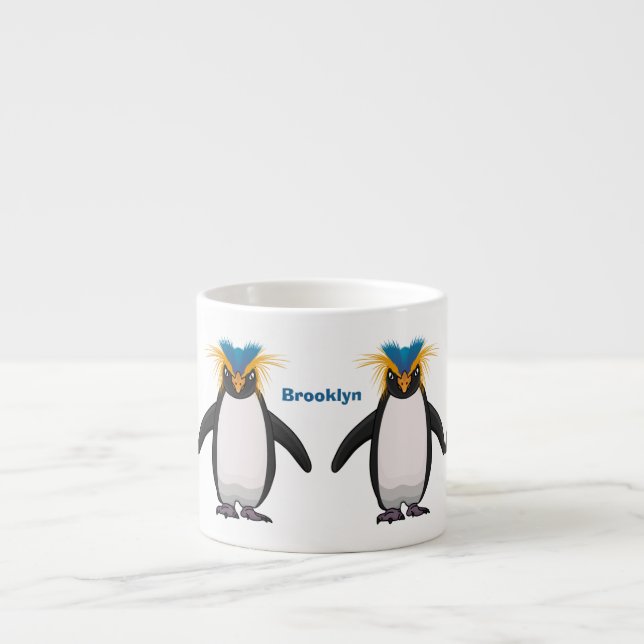 Cute macaroni penguin cartoon illustration espresso cup (Front)