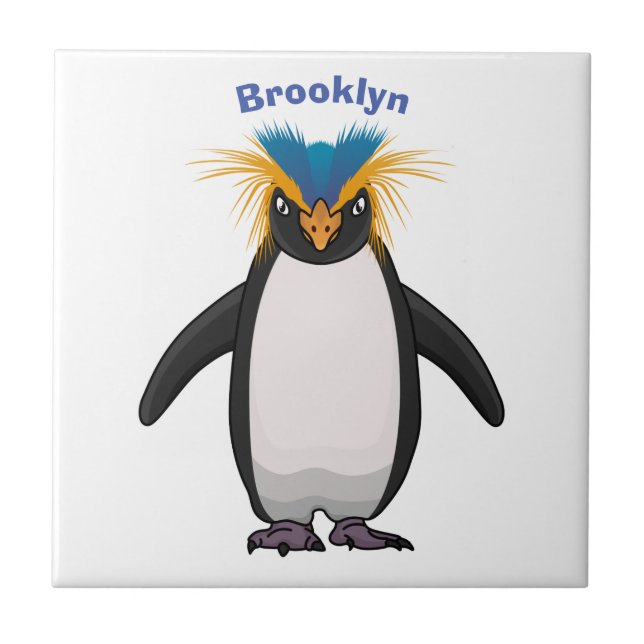 Cute macaroni penguin cartoon illustration  tile (Front)