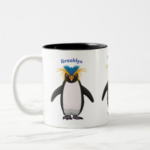 Cute macaroni penguin cartoon illustration Two-Tone coffee mug