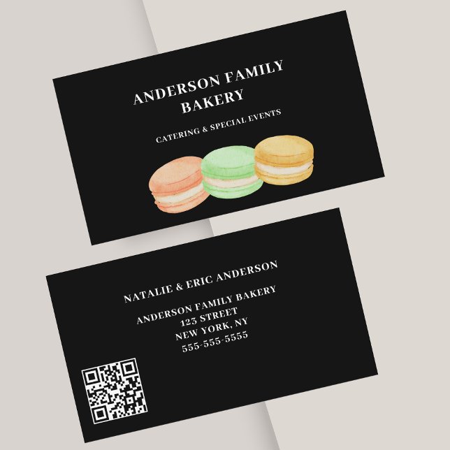 Cute Macarons Bakery QR Code Business Card (Creator Uploaded)