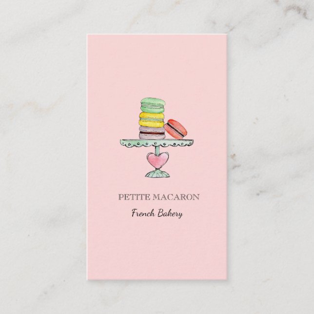 Cute Macarons pink bakery  business card (Front)