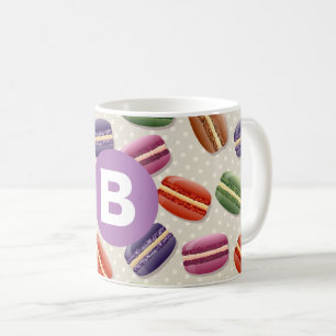 Cute Macaroon Pattern Dotty Purple Monogram Coffee Mug