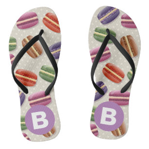 Cute Macaroon Pattern Dotty Purple Monogram Jandals