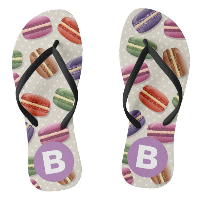Cute Macaroon Pattern Dotty Purple Monogram Jandals (Footbed)