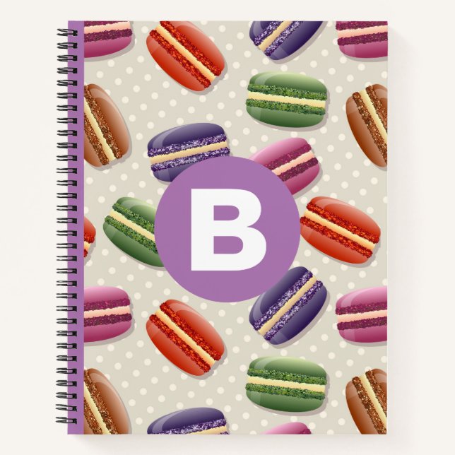 Cute Macaroon Pattern Dotty Purple Monogram Notebook (Front)