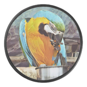 CUTE MACAW HOCKEY PUCK