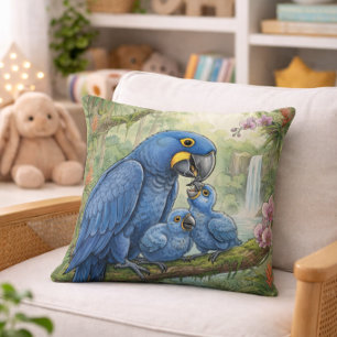 Cute Macaw Mama And Chicks Jungle Animals Cushion