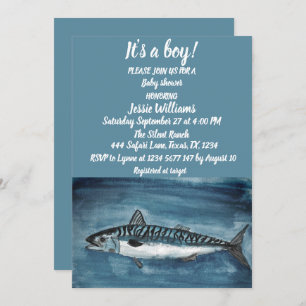 Cute Mackerel Under the sea nautical Blue Baby Boy Invitation