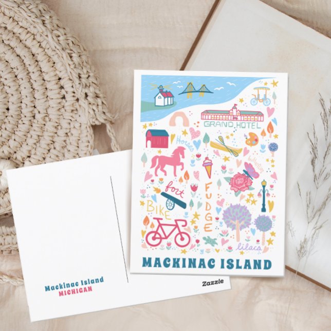 Cute Mackinac Island Michigan Map Favourite Things Postcard (Creator Uploaded)