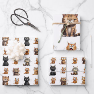 Cute Mad Angry Black Gray Orange Cats   Wrapping Paper Sheet