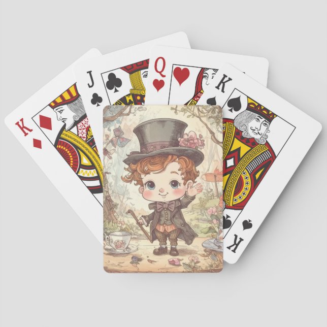 Cute Mad Hatter Whimsical Wonderland Woodland Art Playing Cards (Back)