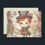 Cute Mad Hatter Whimsical Wonderland Woodland Art Postcard<br><div class="desc">Step into a charming corner of Alice in Wonderland with this adorable interpretation of the Mad Hatter! This delightful illustration features a cute, stylized Mad Hatter character with rosy cheeks and sparkling eyes, sporting his iconic top hat adorned with a flower, a bow tie, and a dapper coat. He stands...</div>