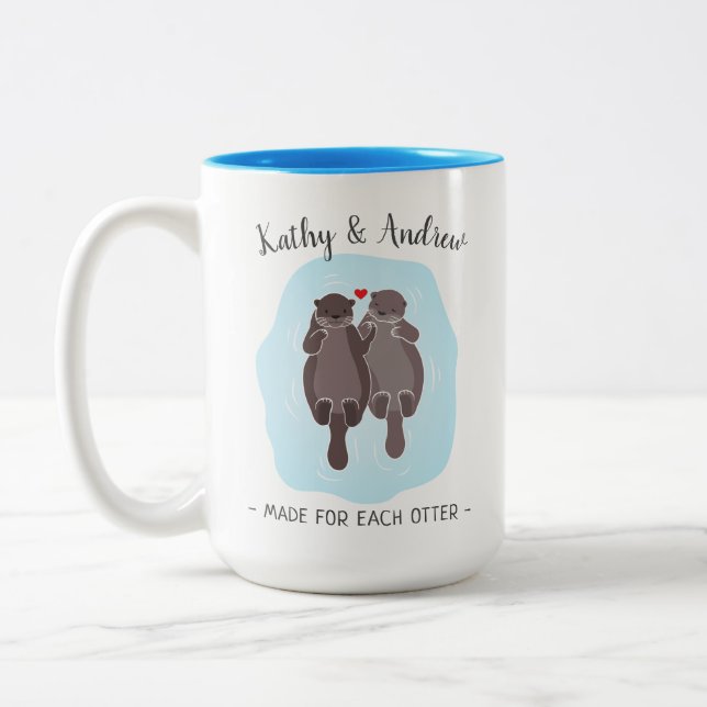 Cute Made for Each Otter Customised Gift Him Her Two-Tone Coffee Mug (Left)
