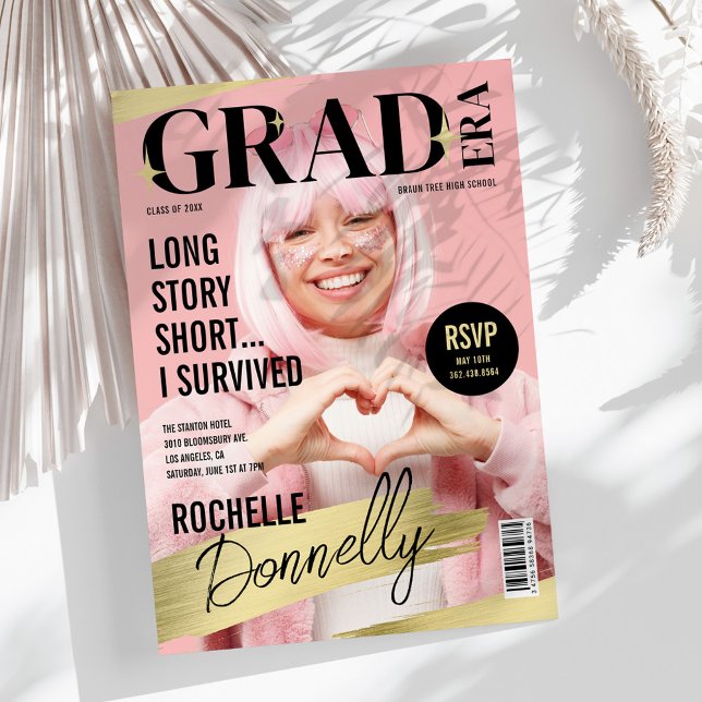 Cute Magazine Cover Photo Grad Era Party Invitation (Creator Uploaded)