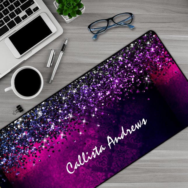 Cute magenta black faux glitter desk mat (Creator Uploaded)