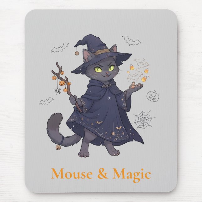 Cute Magic Cat Halloween Mousepad (Front)