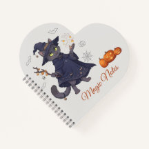Cute Magic Cat Halloween Spiral Notebook