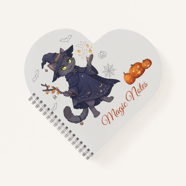 Cute Magic Cat Halloween Spiral Notebook (Front)