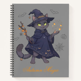 Cute Magic Cat Halloween Spiral Notebook