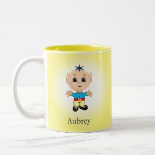 Cute Magic Elf on Light Yellow Two-Tone Coffee Mug