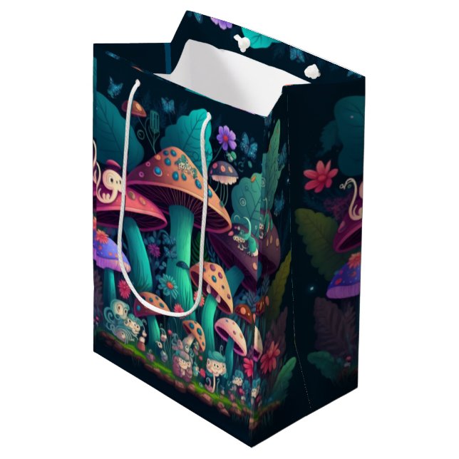  Cute magic elves play under mushrooms    gift bag (Front Angled)