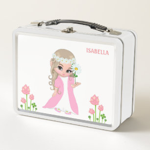 Cute Magic Fairy and Flowers Metal Lunch Box