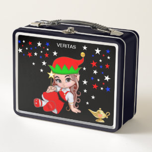 Cute Magic Fairy and Stars on Black Metal Lunch Box