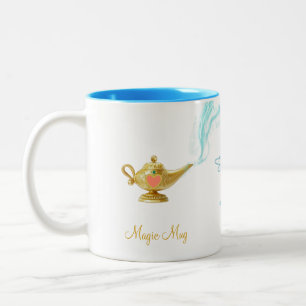 Cute magic lamp, angel and calligraphy Two-Tone coffee mug