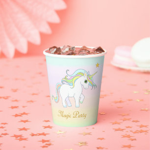 Cute Magic Unicorn and Star on Pastel Colours Part Paper Cups