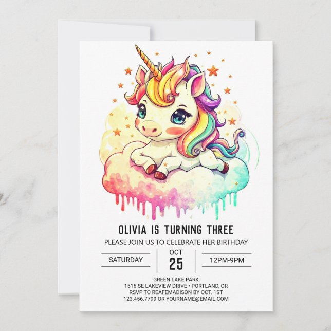 Cute Magic Unicorn Birthday Invitation (Front)