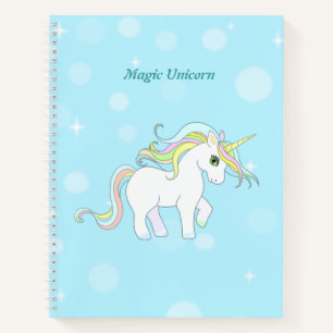 Cute Magic Unicorn on Light Blue Notebook